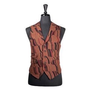 Mens 40R Wool Vest Brown Red Green Abstract Waistcoat Formal Wedding Groom Party